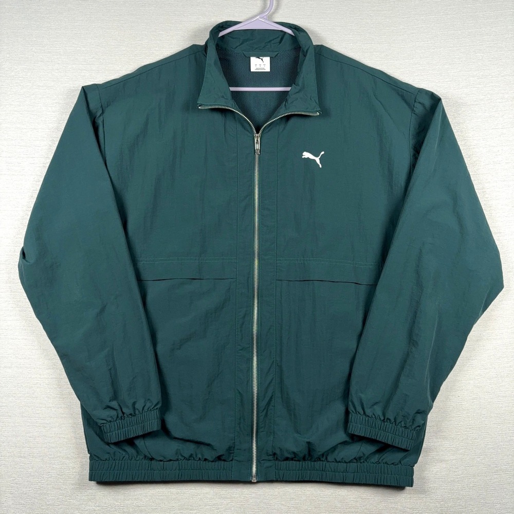 Puma Full Zip Windcell Windbreaker Mens L Green Nylon Long Sleeve